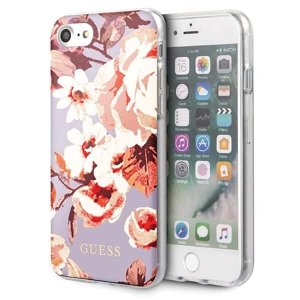 Guess Flower Shiny Collection N2 – dėklas iPhone SE 2020 / 8 / 7 (Alyvinė)
