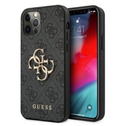 Guess 4G didelis metalinis logotipas – dėklas, skirtas iPhone 12 Pro Max (pilkas)