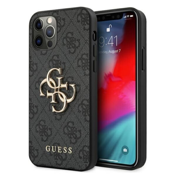 Guess 4G didelis metalinis logotipas – dėklas, skirtas iPhone 12 Pro Max (pilkas)