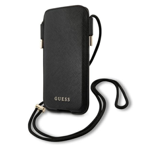 Guess Saffiano Pouch – telefono krepšys L max 6,7 colio (juodas)