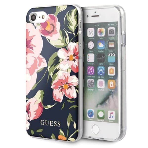 Guess Flower Shiny Collection N3 – dėklas iPhone SE 2020 / 8 / 7 (navy)