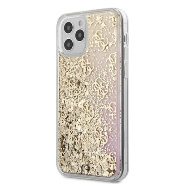 Guess 4G Liquid Glitter – dėklas iPhone 12 Pro Max (auksinis / rožinis)
