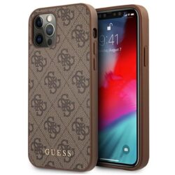 Guess 4G metalinis auksinis logotipas – dėklas, skirtas iPhone 12 Pro Max (rudas)