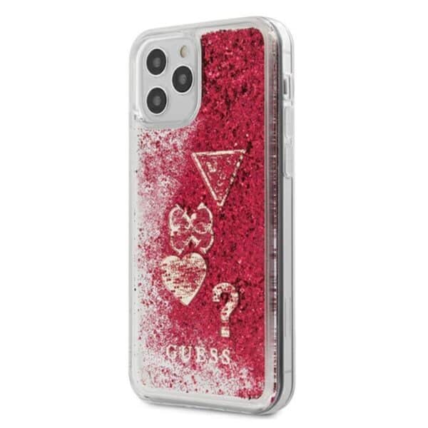 Guess Liquid Glitter Charms – dėklas iPhone 12 Pro Max (avietinis)