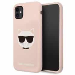 Karl Lagerfeld Choupette galvos silikoninis dėklas, skirtas iPhone 11 (rožinis)