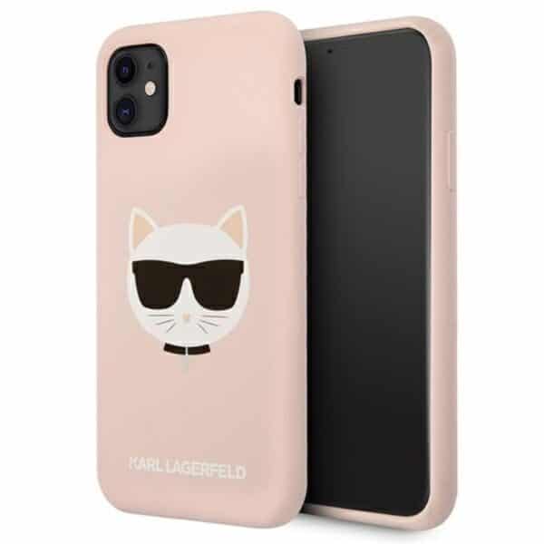 Karl Lagerfeld Choupette galvos silikoninis dėklas, skirtas iPhone 11 (rožinis)