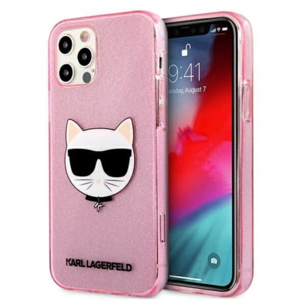 Karl Lagerfeld Choupette Head Glitter – dėklas, skirtas iPhone 12 Pro Max (rožinis)