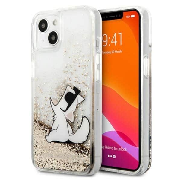 Karl Lagerfeld Liquid Glitter Choupette Fun – dėklas, skirtas iPhone 13 (auksinis)