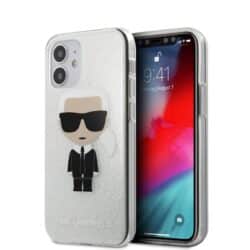 Karl Lagerfeld Iconik Glitter – dėklas, skirtas iPhone 12 Mini (sidabras)