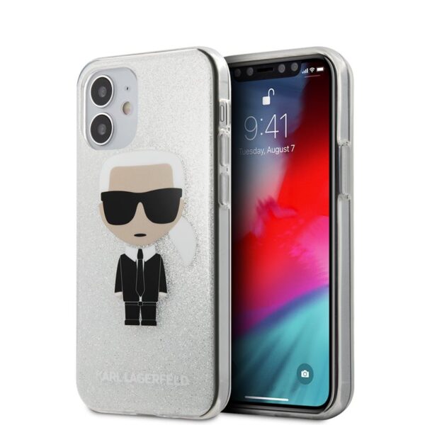 Karl Lagerfeld Iconik Glitter – dėklas, skirtas iPhone 12 Mini (sidabras)
