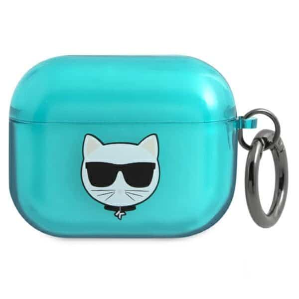 Karl Lagerfeld Choupette Head Glitter – dėklas, skirtas Airpods Pro (fluo blue)