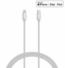 „Kanex Premium DuraBraid“ USB-C ir „Lightning“ laidas (sidabrinis)