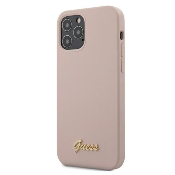 Guess Silicone Script – dėklas, skirtas iPhone 12 Pro Max (rožinis)