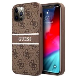 Guess 4G Printed Stripe – dėklas, skirtas iPhone 12 Pro Max (rudas)