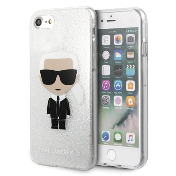 Karl Lagerfeld Iconic Karl – dėklas iPhone SE 2020 / 8 / 7 (sidabro blizgesys)
