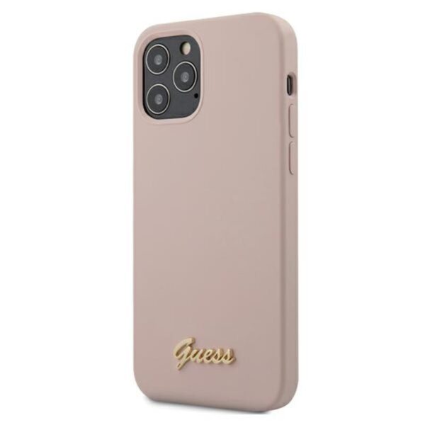 „Guess Silicone Script“ – dėklas, skirtas „iPhone 12“ / „iPhone 12 Pro“ (rožinis)