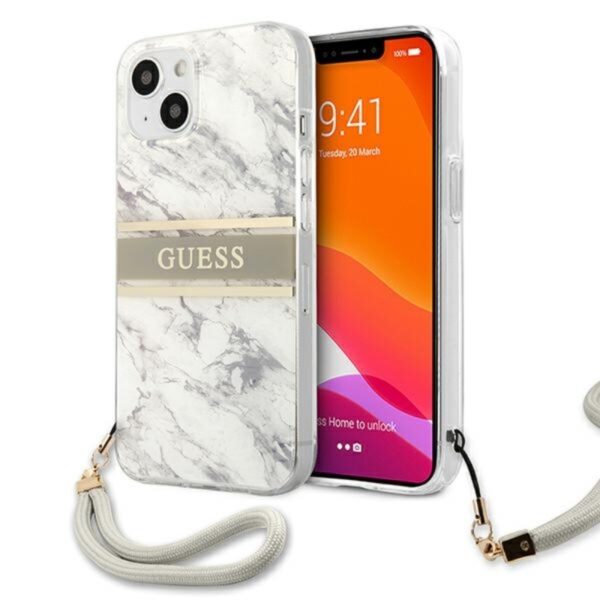 „Guess“ marmurinis dirželis – „iPhone 13“ dėklas (pilkas)