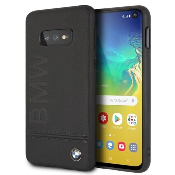 BMW Signature Logo Imprint Dėklas – Odinis dėklas, skirtas Samsung Galaxy S10e (juodas)