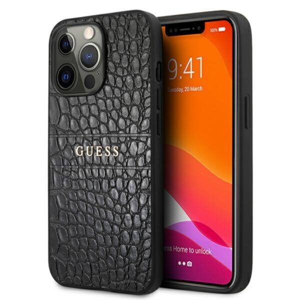 Guess Croco Stamp Lines – dėklas, skirtas iPhone 13 Pro Max (juodas)