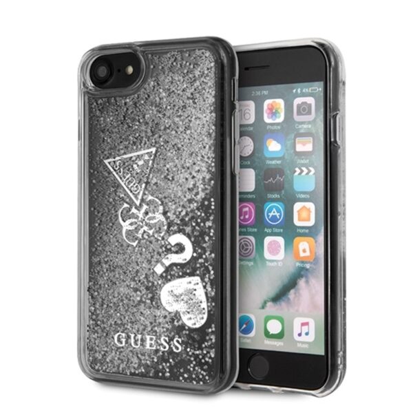Guess Liquid Glitter Hearts – dėklas, skirtas iPhone SE 2020 / 8 / 7 (sidabras)