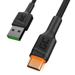 laidas Green Cell Ray USB-A – microUSB geltonas LED 120cm su Ultra Charge QC3.0 greito įkrovimo palaikymu