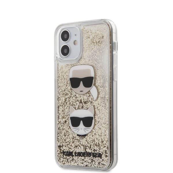 Karl Lagerfeld Liquid Glitter 2 Heads – dėklas, skirtas iPhone 12 Mini (auksinis)