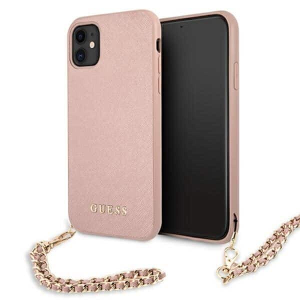 „Guess Saffiano Chain“ – „iPhone 11“ dėklas (rožinis)