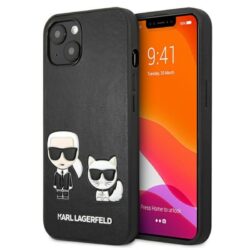 Karl Lagerfeld PU oda Karl & Choupette reljefinis dėklas, skirtas iPhone 13 Mini (juodas)