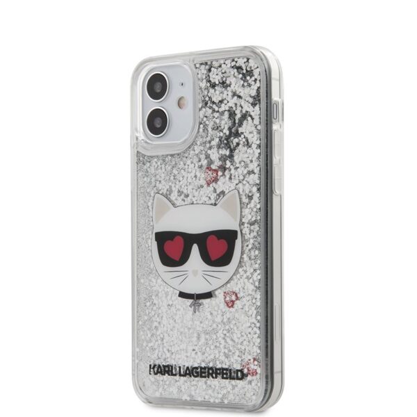 Karl Lagerfeld Liquid Glitter Choupette – dėklas, skirtas iPhone 12 Mini (sidabras)