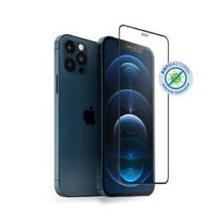Crong Anti-Bacterial 3D Armor Glass – 9H grūdintas stiklas visam iPhone 12 / iPhone 12 Pro + montavimo rėmelio ekranui