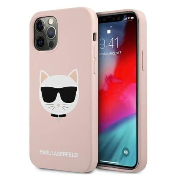 Karl Lagerfeld Choupette galvos silikoninis dėklas, skirtas iPhone 12 Pro Max (rožinis)