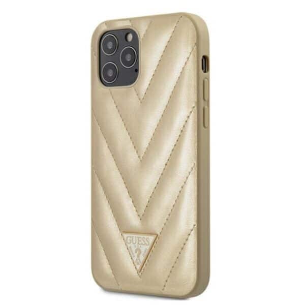 Guess V Quilted – iPhone 12 / iPhone 12 Pro dėklas (auksinis)