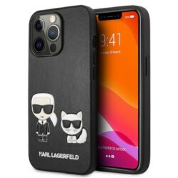 Karl Lagerfeld PU odos Karl & Choupette reljefinis dėklas, skirtas iPhone 13 Pro (juodas)