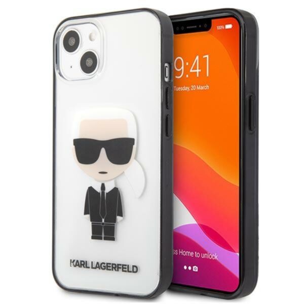 Karl Lagerfeld Ikonik Karl – dėklas, skirtas iPhone 13 mini (skaidrus / juodas rėmelis)