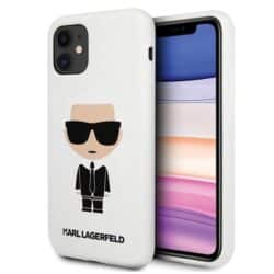 Karlo Lagerfeldo viso kūno silikoninis ikoninis dėklas – iPhone 11 dėklas (baltas)