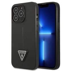 Guess SaffianoTriangle logotipo dėklas – dėklas, skirtas iPhone 13 Pro Max (juodas)