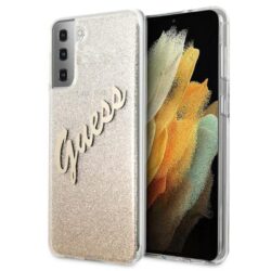 Guess Glitter Gradient Script – dėklas, skirtas Samsung Galaxy S21+ (auksinis)