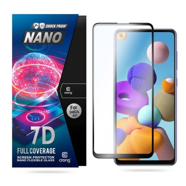 Crong 7D nano lankstus stiklas – pilnai dengianti hibridinė ekrano apsauga 9H Samsung Galaxy A21s