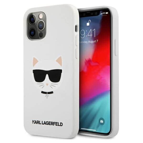 Karl Lagerfeld Choupette galvutės silikoninis dėklas, skirtas iPhone 12 / iPhone 12 Pro (baltas)