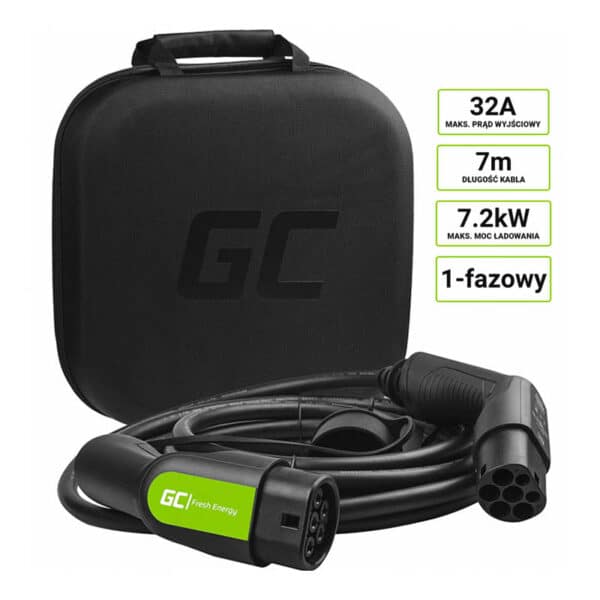 Kabelis Green Cell GC Type 2 7,2 kW 7 m / 23 pėdos EV / PHEV įkrovimui