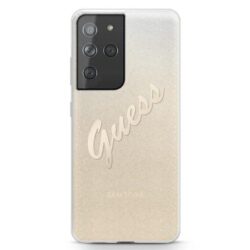 Guess Glitter Gradient Script – dėklas, skirtas Samsung Galaxy S21 Ultra (auksinis)