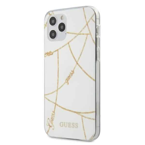 Guess Gold Chain – dėklas, skirtas iPhone 12 Pro Max (baltas)