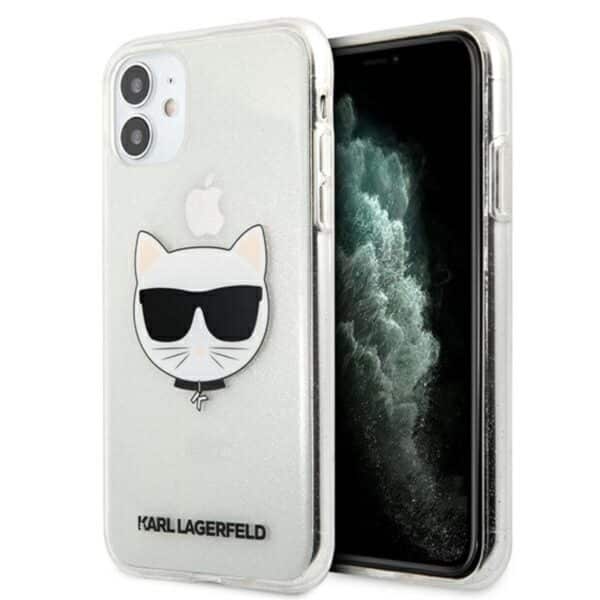 Karl Lagerfeld Choupette Head Glitter – dėklas, skirtas iPhone 11 (sidabras)