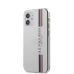 US Polo Assn Shiny Tricolor Stripes – dėklas, skirtas iPhone 12 Mini (baltas)