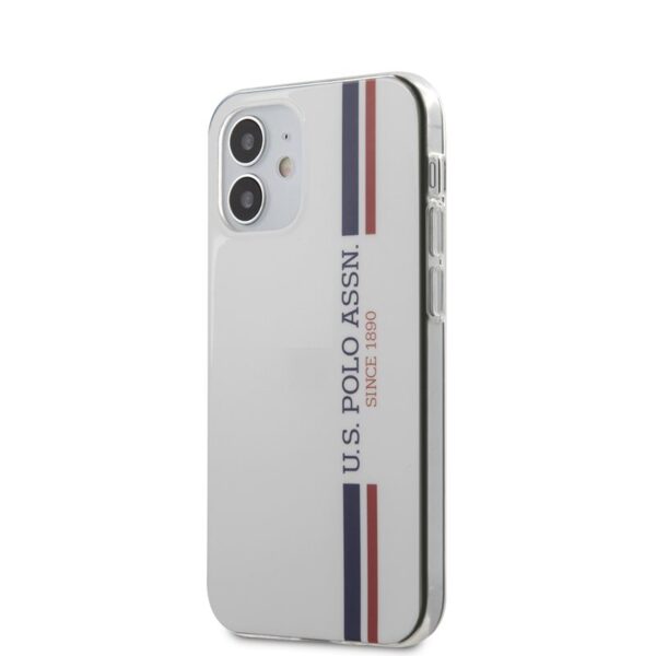 US Polo Assn Shiny Tricolor Stripes – dėklas, skirtas iPhone 12 Mini (baltas)