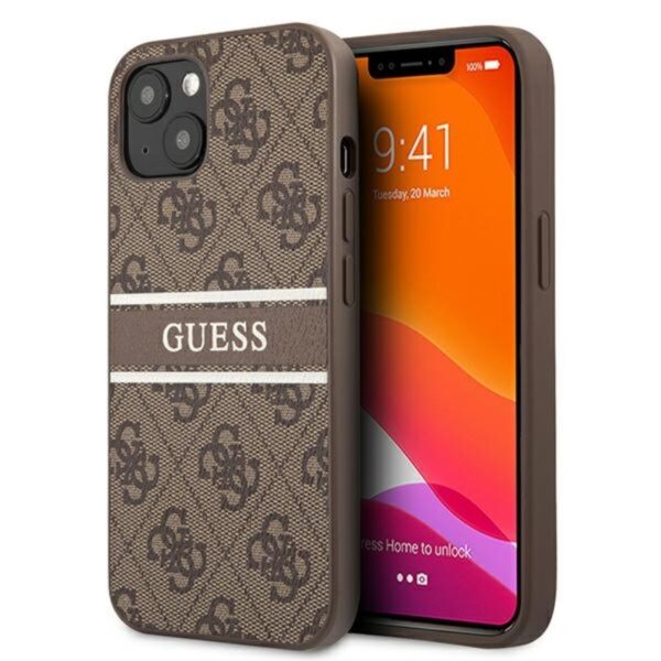 Guess 4G Printed Stripe – dėklas, skirtas iPhone 13 Mini (rudas)