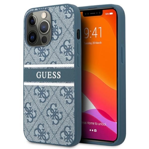 Guess 4G Printed Stripe – dėklas, skirtas iPhone 13 Pro Max (mėlynas)