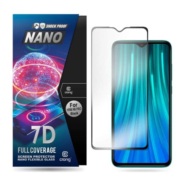 Crong 7D nano lankstus stiklas – pilnai dengianti hibridinė ekrano apsauga 9H Xiaomi Redmi Note 8 Pro