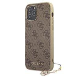 Guess 4G Charms kolekcija – iPhone 12 / iPhone 12 Pro dėklas (rudas)