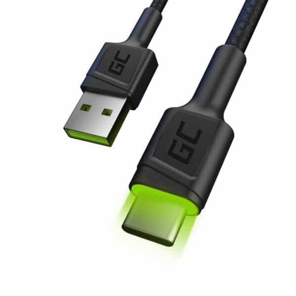 laidas Green Cell Ray USB-A – USB-C Green LED 200cm su Ultra Charge QC3.0 greito įkrovimo palaikymu